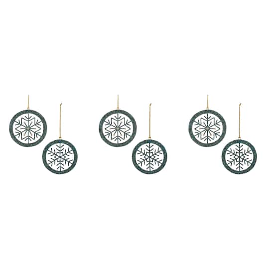 Melrose 4.25" Green & Blue Snowflake Ornaments, 6ct.